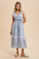 Light Blue Ruffled Floral Cotton Maternity Maxi Dress