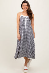 Three Little Tots Black Gingham Smocked Trim Maternity Midi Dress, extra product detail