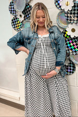 Three Little Tots Black Gingham Smocked Trim Maternity Midi Dress, additional view