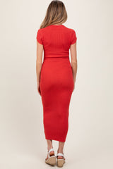 Three Little Tots Coral Knit Square Neck Fitted Maternity Midi Dress, alternate angle