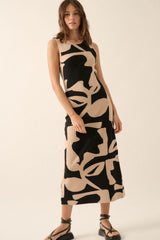 Three Little Tots Black Abstract Print Knit Sleeveless Maternity Midi Dress, additional view