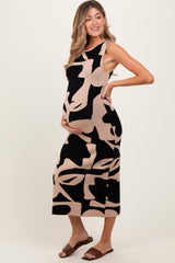 Three Little Tots Black Abstract Print Knit Sleeveless Maternity Midi Dress, additional product photo