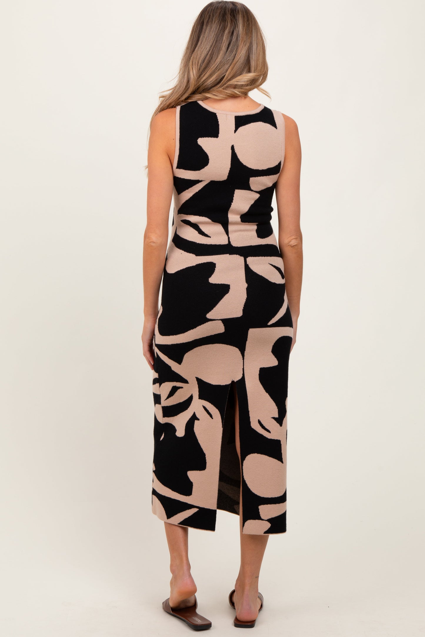 Three Little Tots Black Abstract Print Knit Sleeveless Maternity Midi Dress, alternate angle