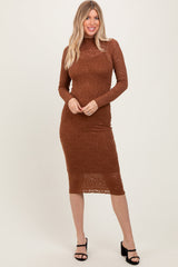 Three Little Tots Brown Lace Overlay Long Sleeve Fitted Maternity Midi Dress, extra product detail