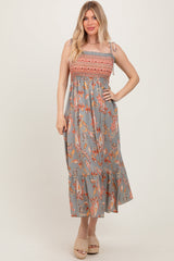 Three Little Tots Olive Paisley Shoulder Tie Smocked Maternity Maxi Dress, extra product detail