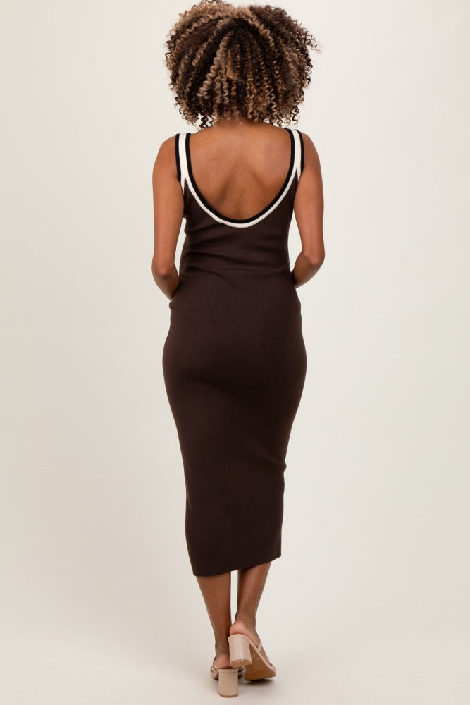 Three Little Tots Brown Knit Key Hole Detail Low Back Maternity Midi Dress, additional product photo