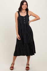 Three Little Tots Black Dot Stripe Tiered Maternity Midi Dress, additional view