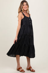 Three Little Tots Black Dot Stripe Tiered Maternity Midi Dress, additional product photo