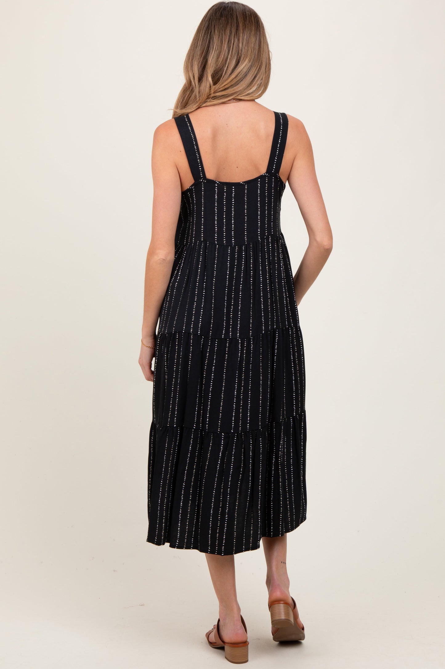 Three Little Tots Black Dot Stripe Tiered Maternity Midi Dress, alternate angle