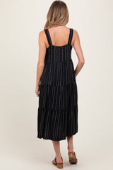 Three Little Tots Black Dot Stripe Tiered Maternity Midi Dress, alternate angle