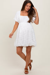 Three Little Tots White Chiffon Jacquard Print Square Neck Maternity Bubble Dress, additional product photo