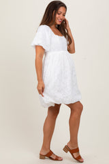 Three Little Tots White Chiffon Jacquard Print Square Neck Maternity Bubble Dress, alternate angle