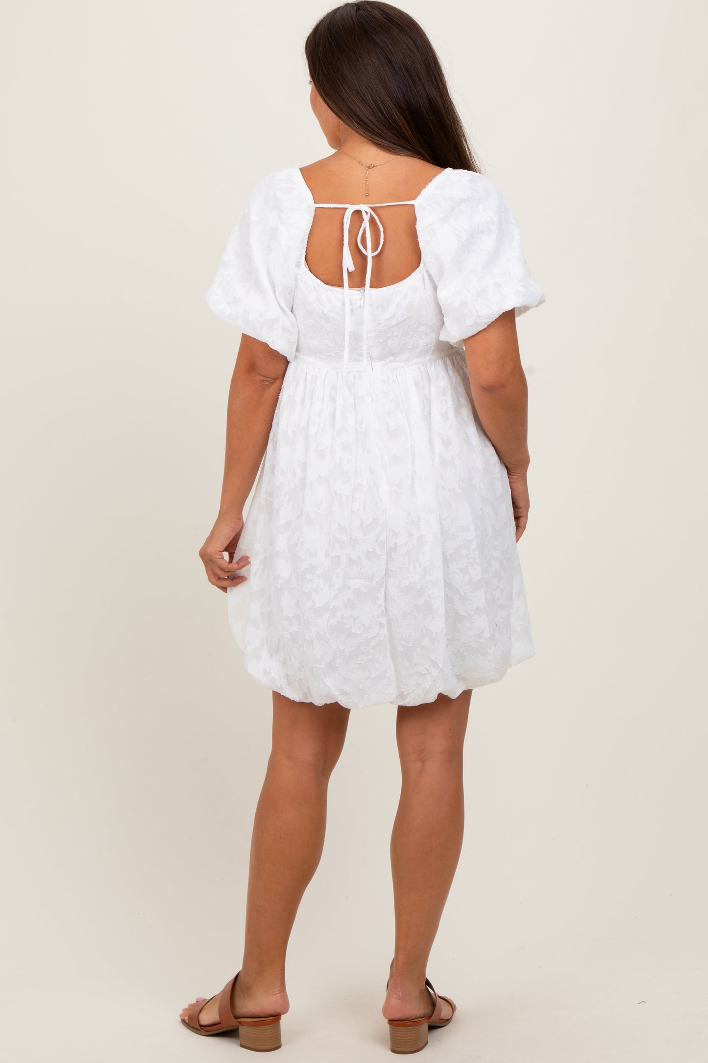 Three Little Tots White Chiffon Jacquard Print Square Neck Maternity Bubble Dress, additional view