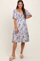 Cream Floral Smocked Maternity Midi Dress