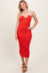 Three Little Tots Red Contrast Trim Keyhole Cutout Maternity Midi Dress, additional view