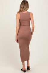 Three Little Tots Taupe V-Neck Tank Maternity Maxi Dress, alternate angle