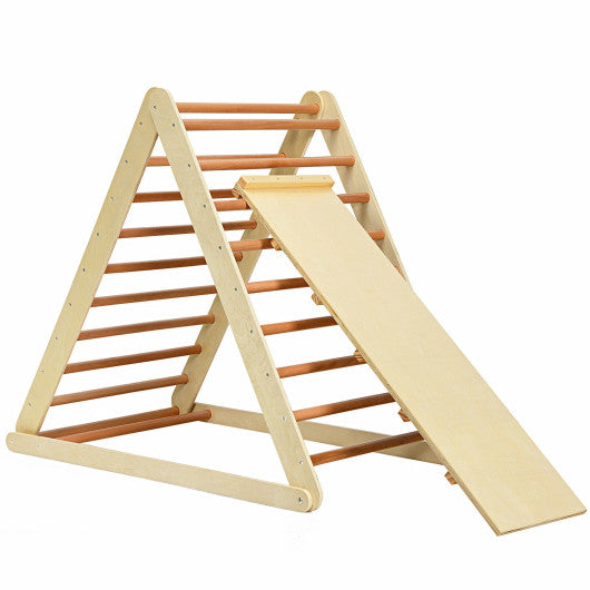 Three Little Tots Foldable Wooden Climbing Triangle Indoor with Ladder for Toddler Baby-Natural
