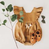 Three Little Tots Baby Cotton And Linen Summer Strap One Piece Suit, another angle