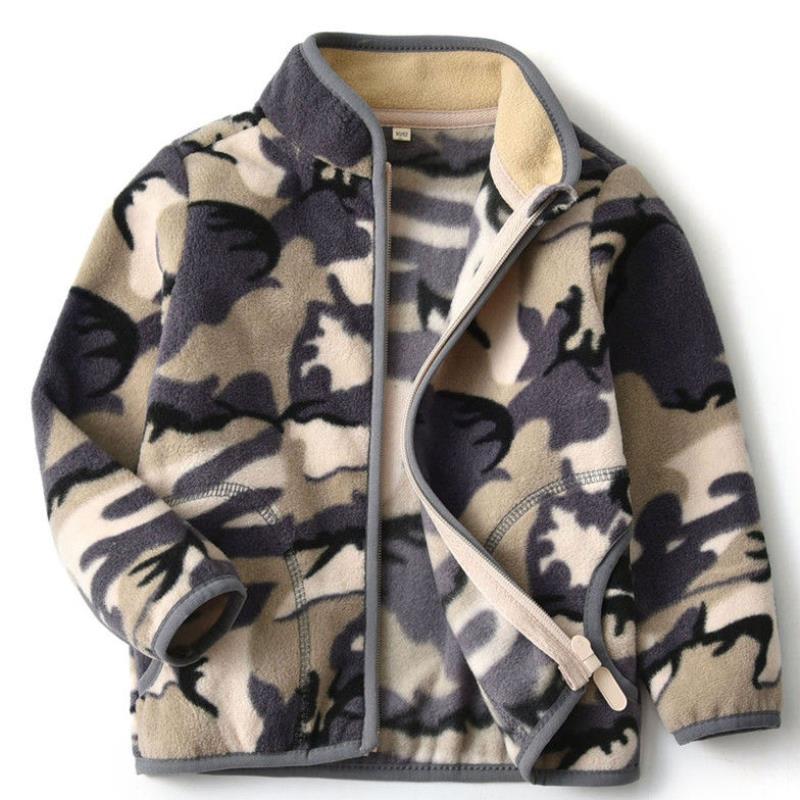 Boys Thick Fur Printed Coats Kids Zipper