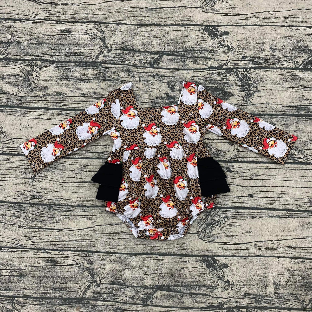 Leopard Santa ruffle romper