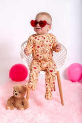 Three Little Tots Ribbed bamboo teddy heart zippy