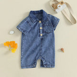 Boy's Western Style Solid Color Short Sleeve Rompers