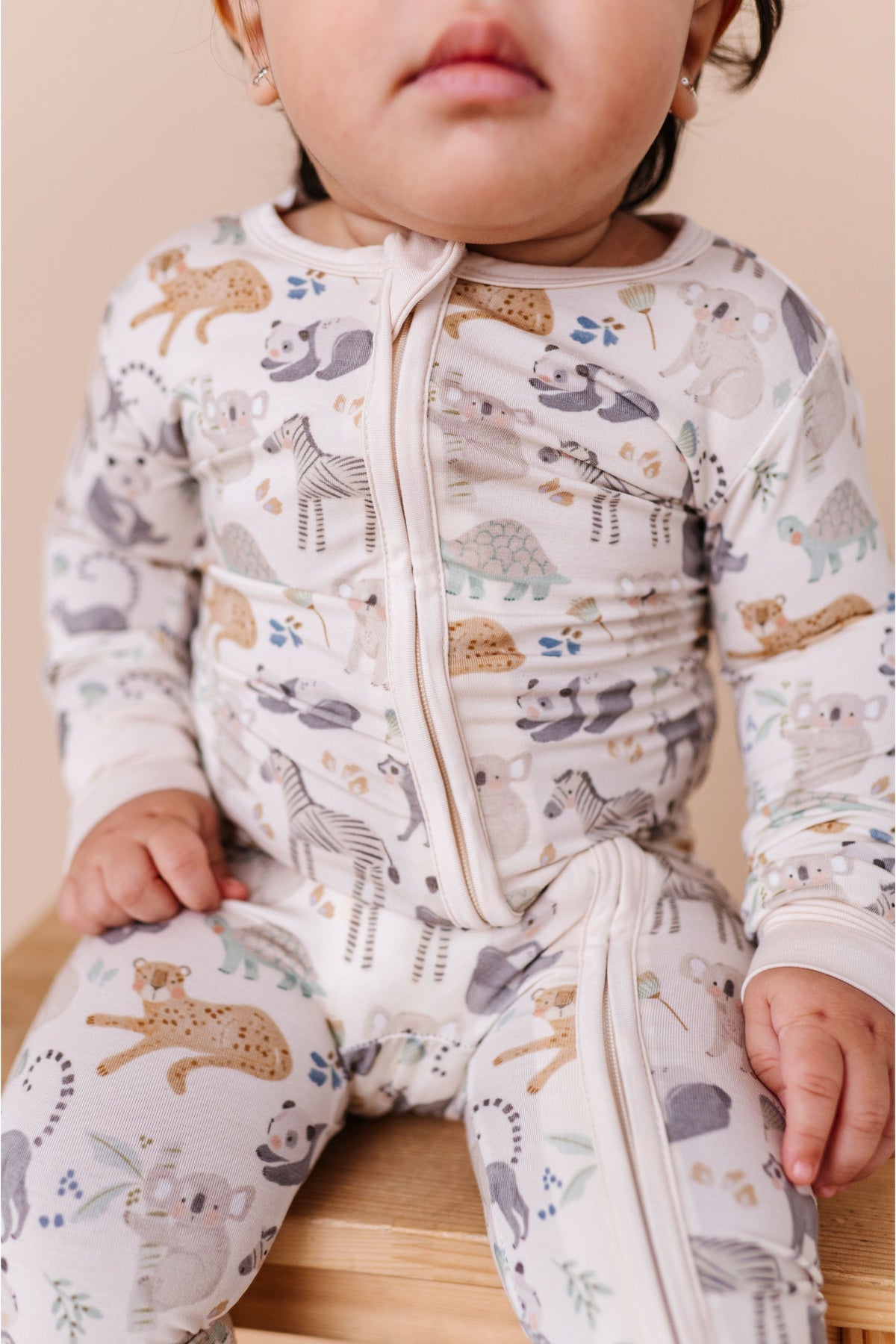 Three Little Tots Bamboo One Piece Zip Pajama - Safari Friends, additional product photo