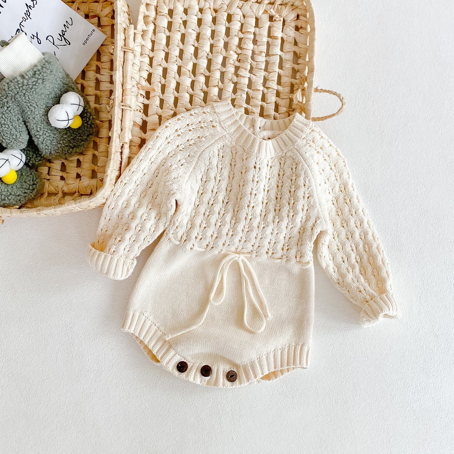 Three Little Tots Girl Baby Knitted Hollow Waist Girdle Long Sleeves Harpy Dress Triangle, additional product photo