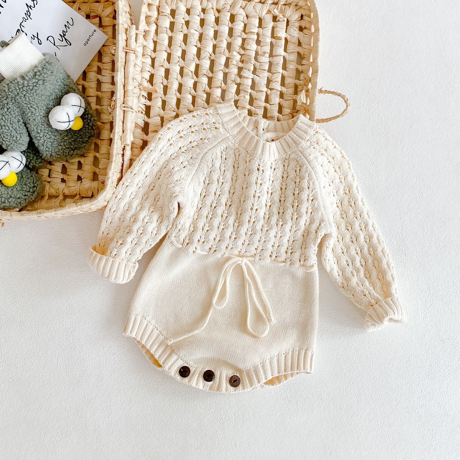 Three Little Tots Girl Baby Knitted Hollow Waist Girdle Long Sleeves Harpy Dress Triangle, additional product photo