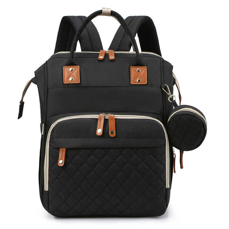 Three Little Tots New Mommy Backpack Can Hang Baby Stroller Baby Bag Folding Crib Mommy Bag, in Black