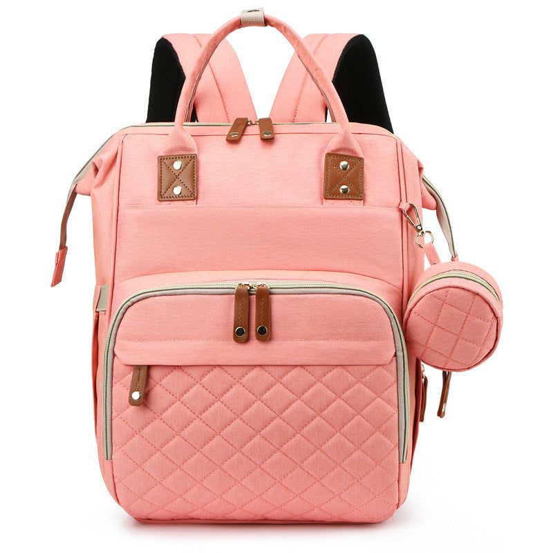Three Little Tots New Mommy Backpack Can Hang Baby Stroller Baby Bag Folding Crib Mommy Bag, in Pink