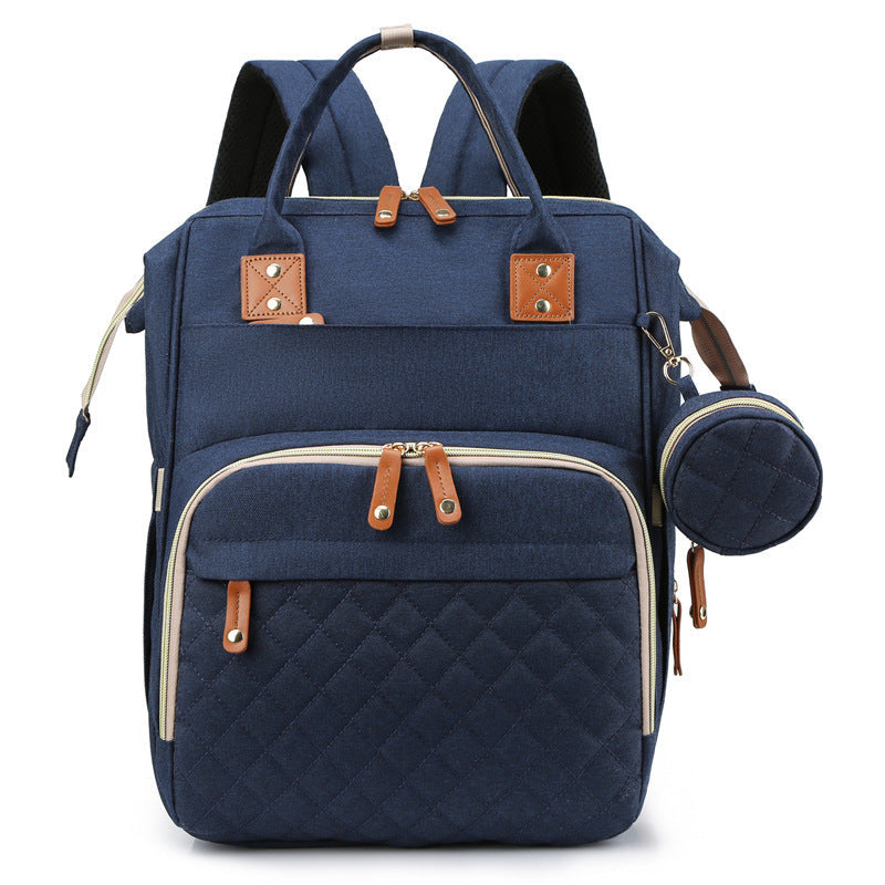 Three Little Tots New Mommy Backpack Can Hang Baby Stroller Baby Bag Folding Crib Mommy Bag, in Blue