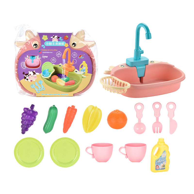Three Little Tots Children's Play House Electric Recirculating Water Kitchen Simulation Sink, in Pink