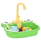 Three Little Tots Children's Play House Electric Recirculating Water Kitchen Simulation Sink, in Green