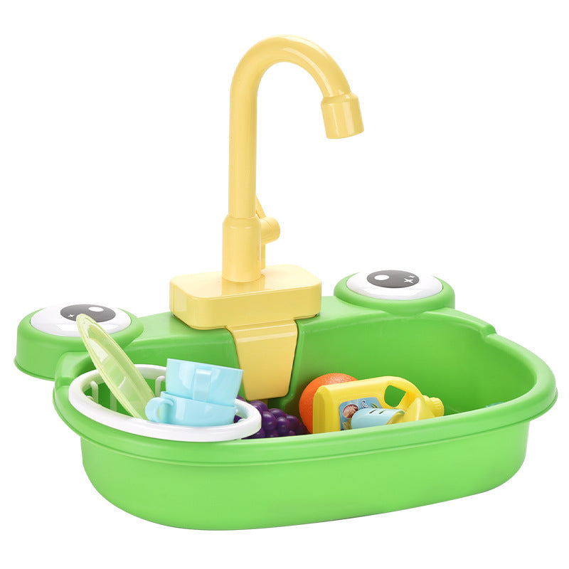 Three Little Tots Children's Play House Electric Recirculating Water Kitchen Simulation Sink, in Green