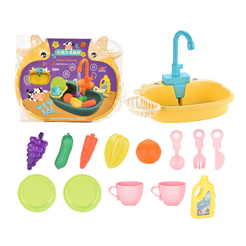 Three Little Tots Children's Play House Electric Recirculating Water Kitchen Simulation Sink, in Yellow