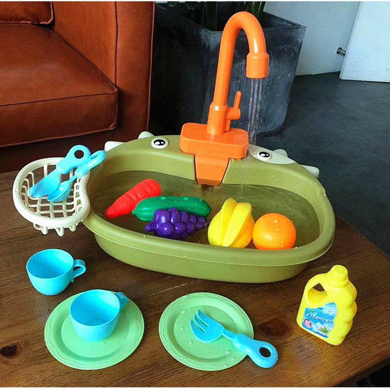 Three Little Tots Children's Play House Electric Recirculating Water Kitchen Simulation Sink