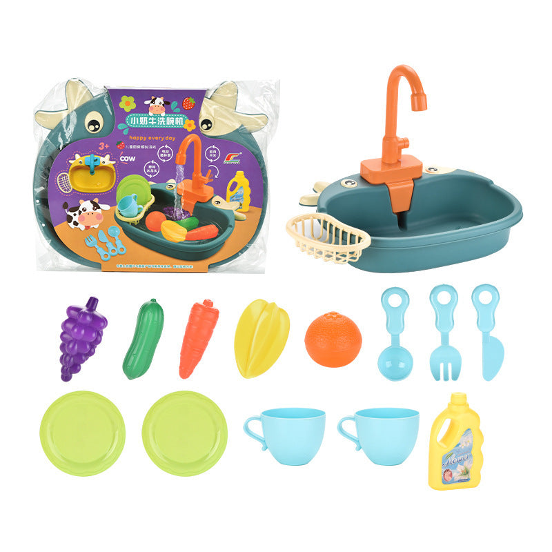 Three Little Tots Children's Play House Electric Recirculating Water Kitchen Simulation Sink, in Blue