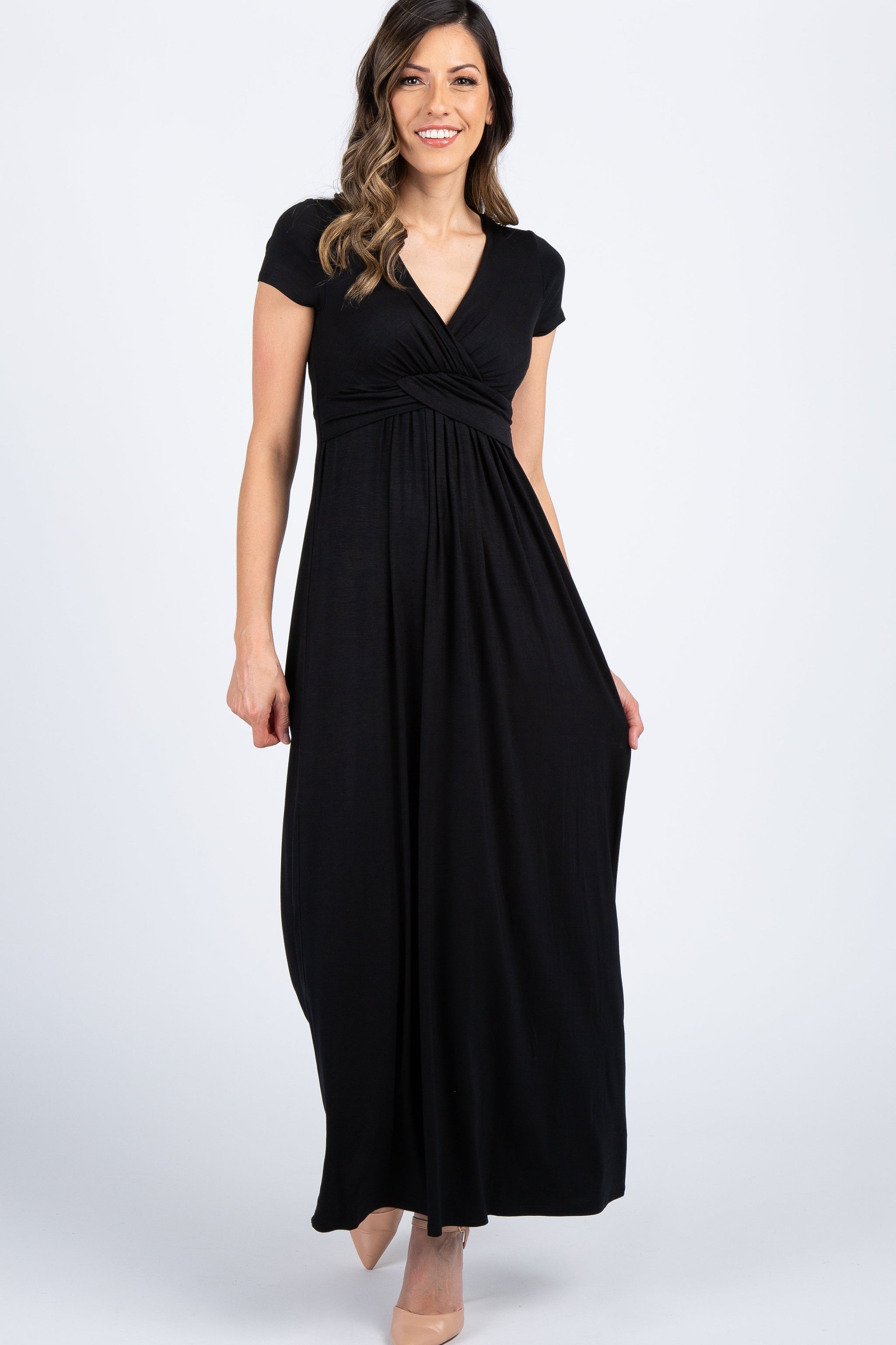 Three Little Tots PinkBlush Petite Black Draped Maternity Nursing Maxi Dress, extra product detail
