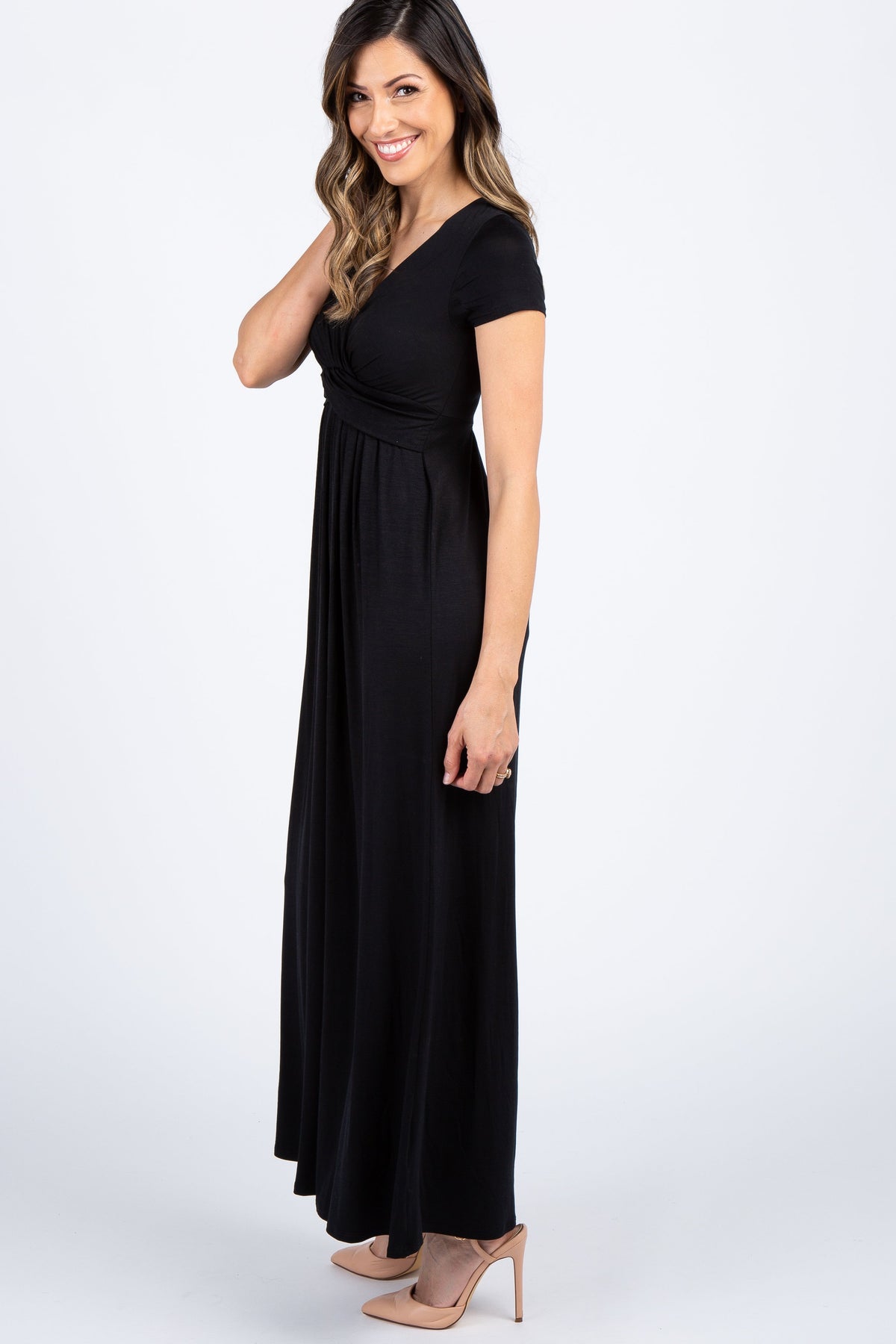 Three Little Tots PinkBlush Petite Black Draped Nursing Maxi Dress, additional product photo