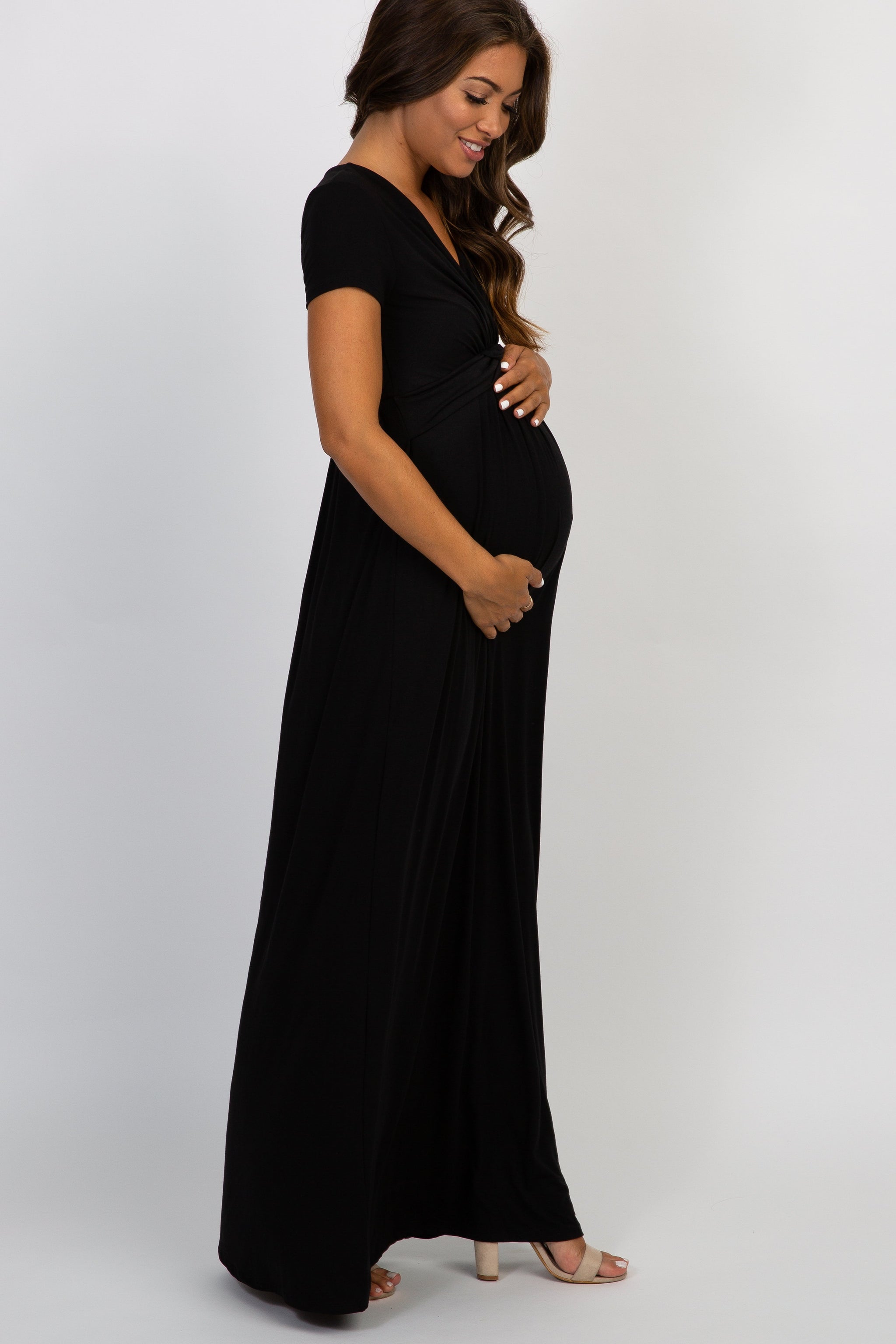 Three Little Tots PinkBlush Petite Black Draped Maternity Nursing Maxi Dress, additional product photo