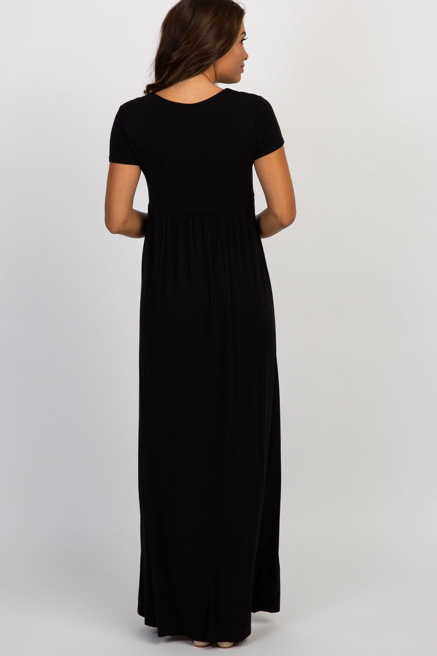 Three Little Tots PinkBlush Petite Black Draped Maternity Nursing Maxi Dress, alternate angle