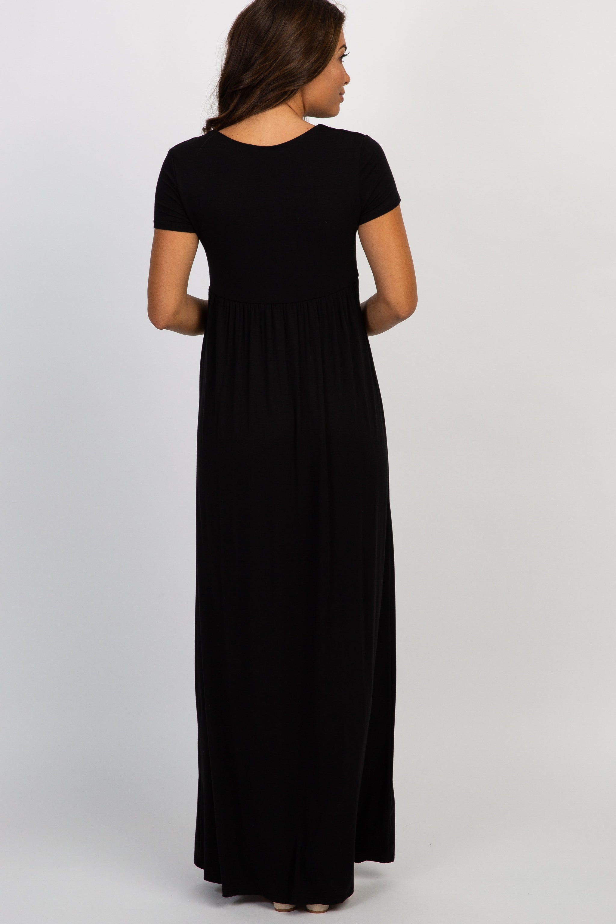 Three Little Tots PinkBlush Petite Black Draped Maternity Nursing Maxi Dress, alternate angle
