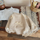 Three Little Tots Girl's Sweater Fashion Children's Bow Knitwear, in Khaki