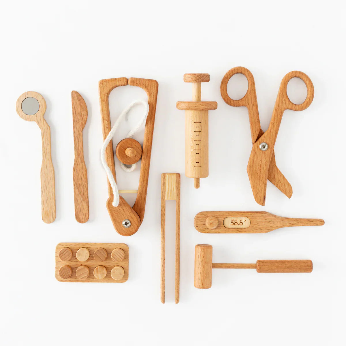 Three Little Tots Wooden Doctor Pretend Play Set Montessori Medical Tools for Kids, extra product detail