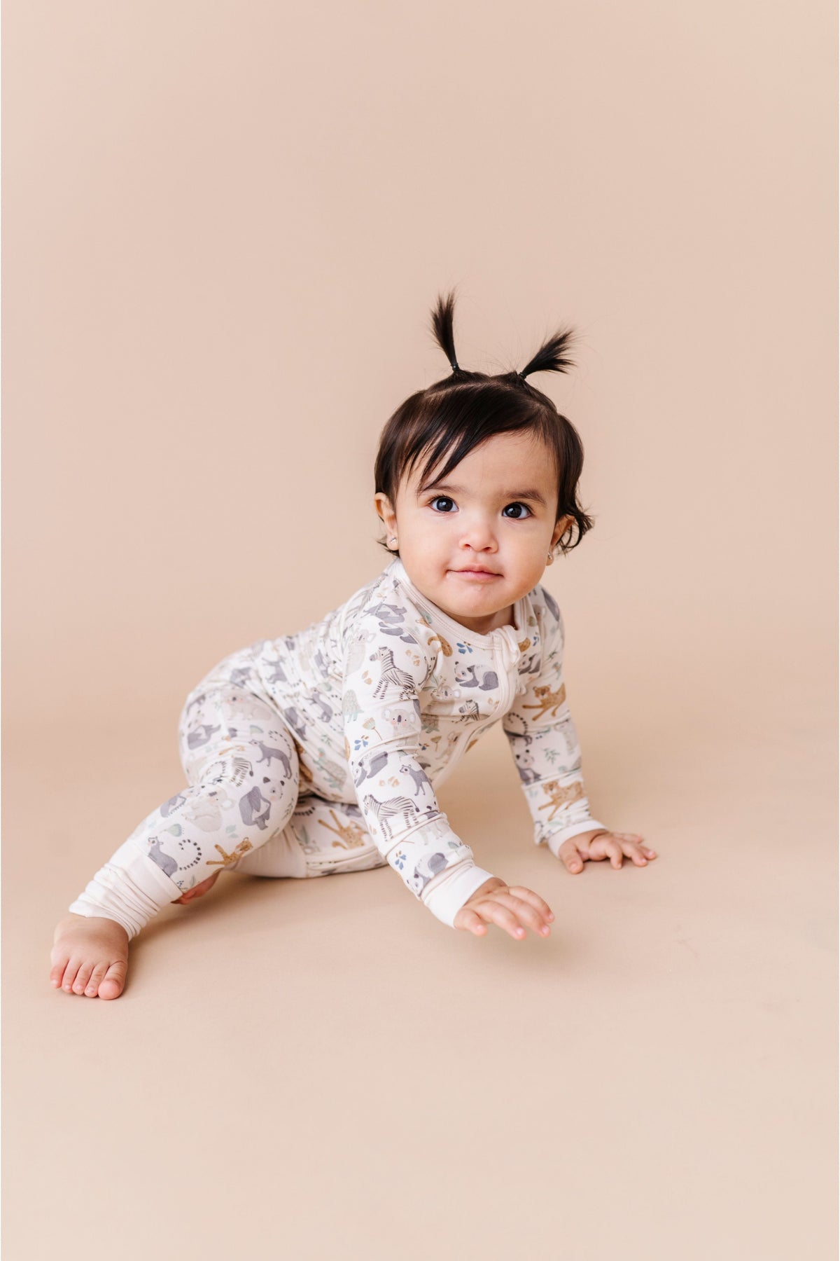 Three Little Tots Bamboo One Piece Zip Pajama - Safari Friends, alternate angle
