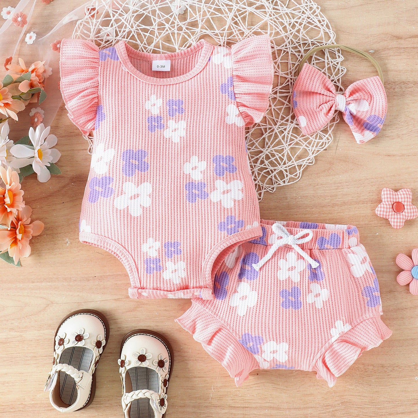 Flower Power Bodysuit Shorts Two-piece Set