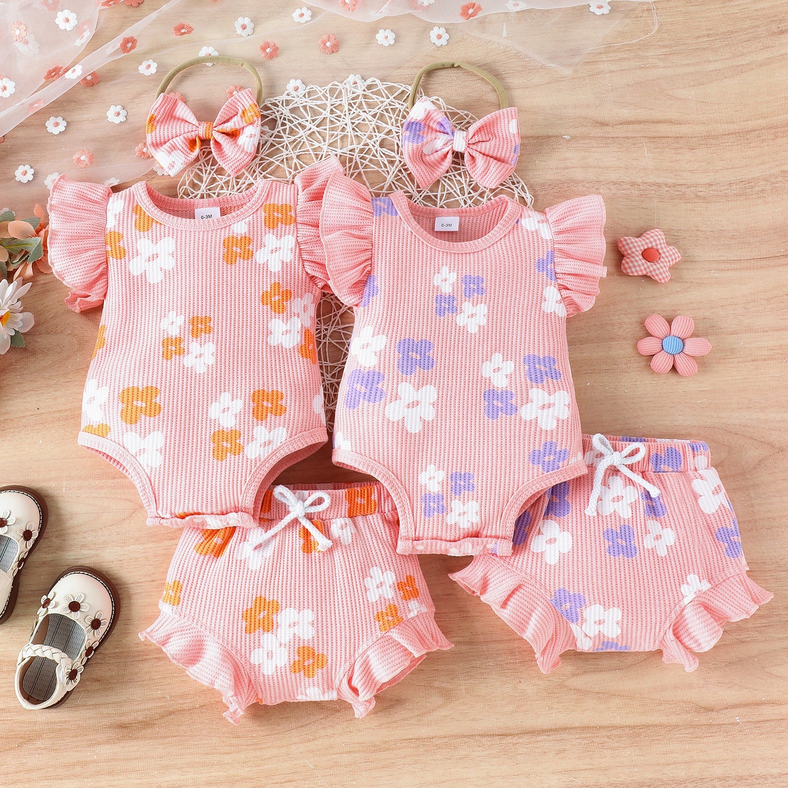 Flower Power Bodysuit Shorts Two-piece Set