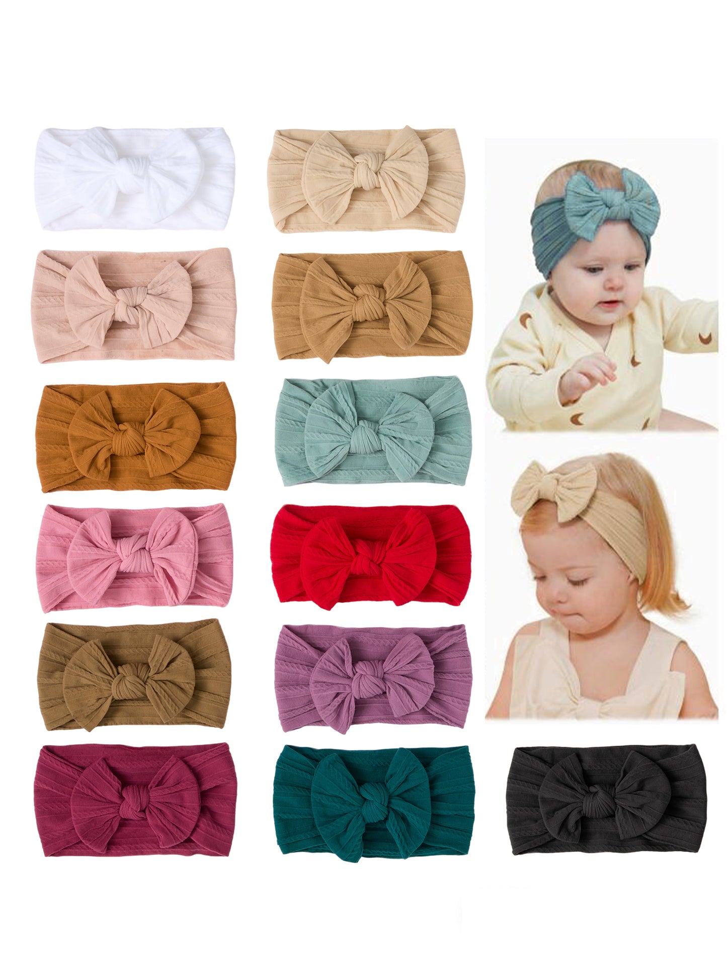 Three Little Tots Baby Girl Bow Headband Same Color 3 Piece Set