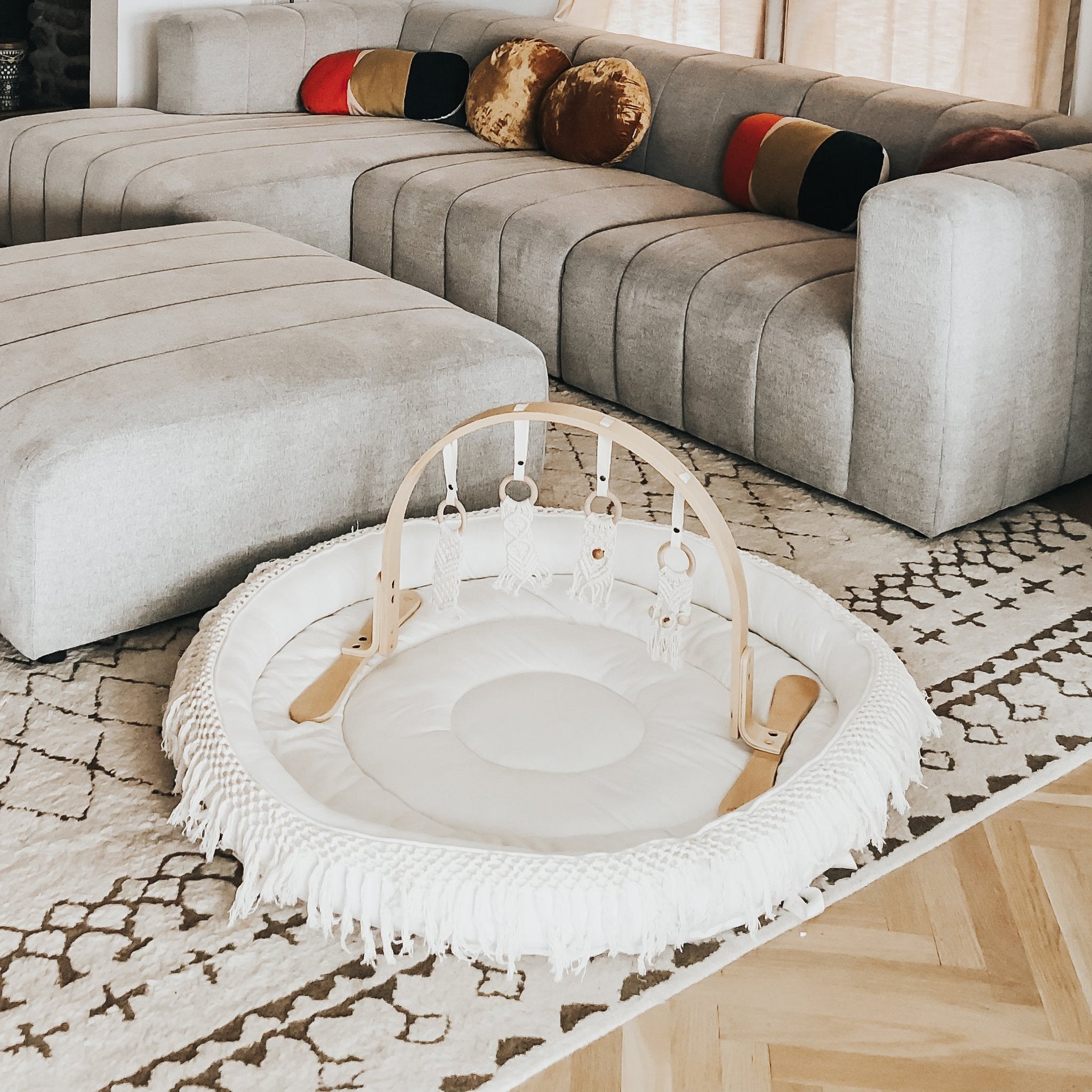 Three Little Tots Macrame Organic Round Play Mat, alternate angle